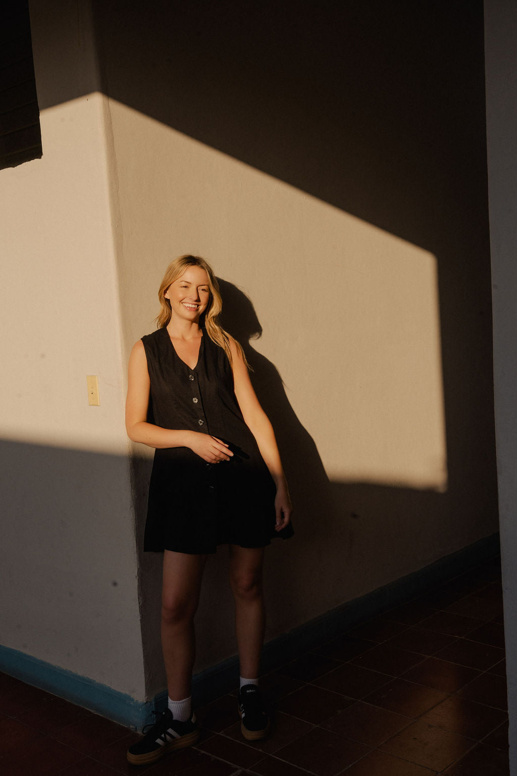 Marcy Mini Dress in Black Linen
