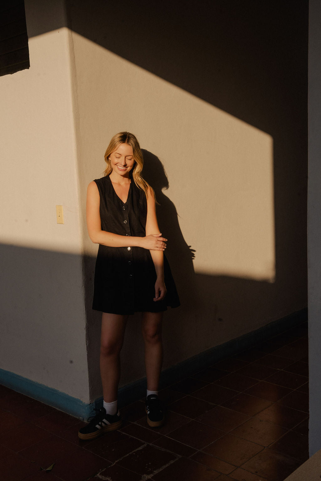 Marcy Mini Dress in Black Linen