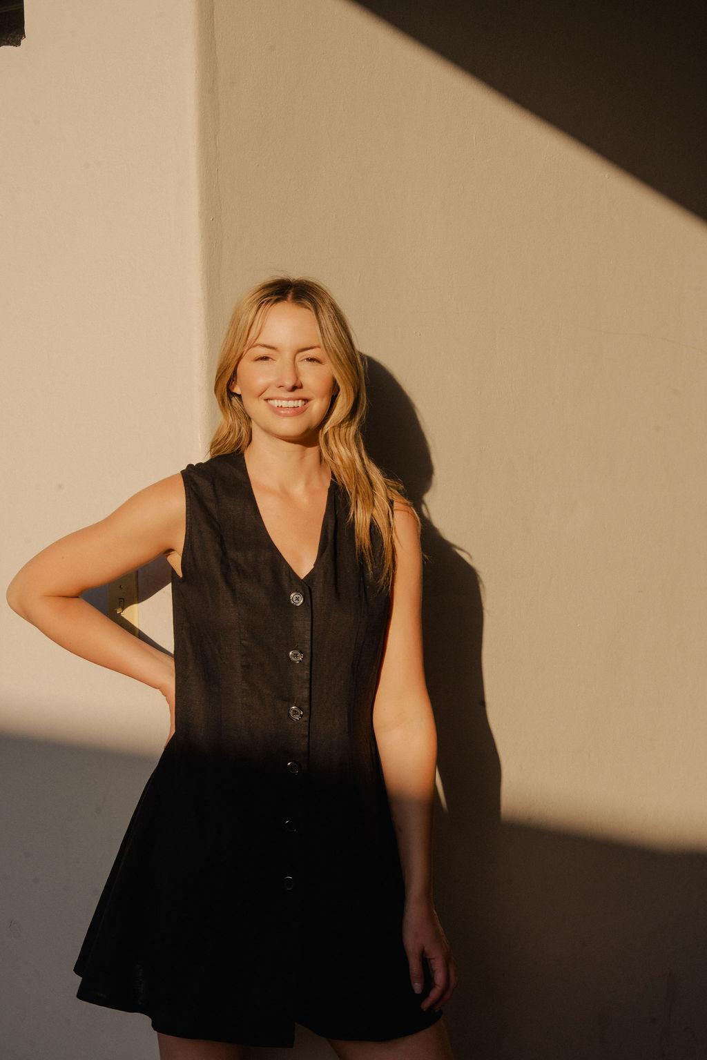 Marcy Mini Dress in Black Linen