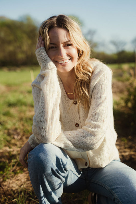 Alpaca Robbi Cardigan Sweater in Cream
