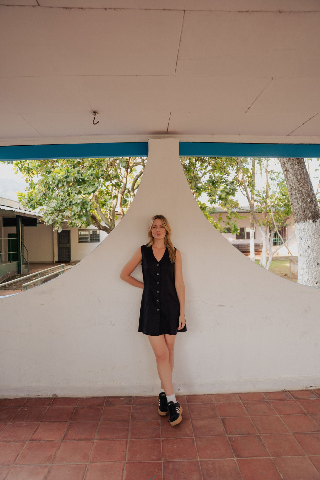 Marcy Mini Dress in Black Linen