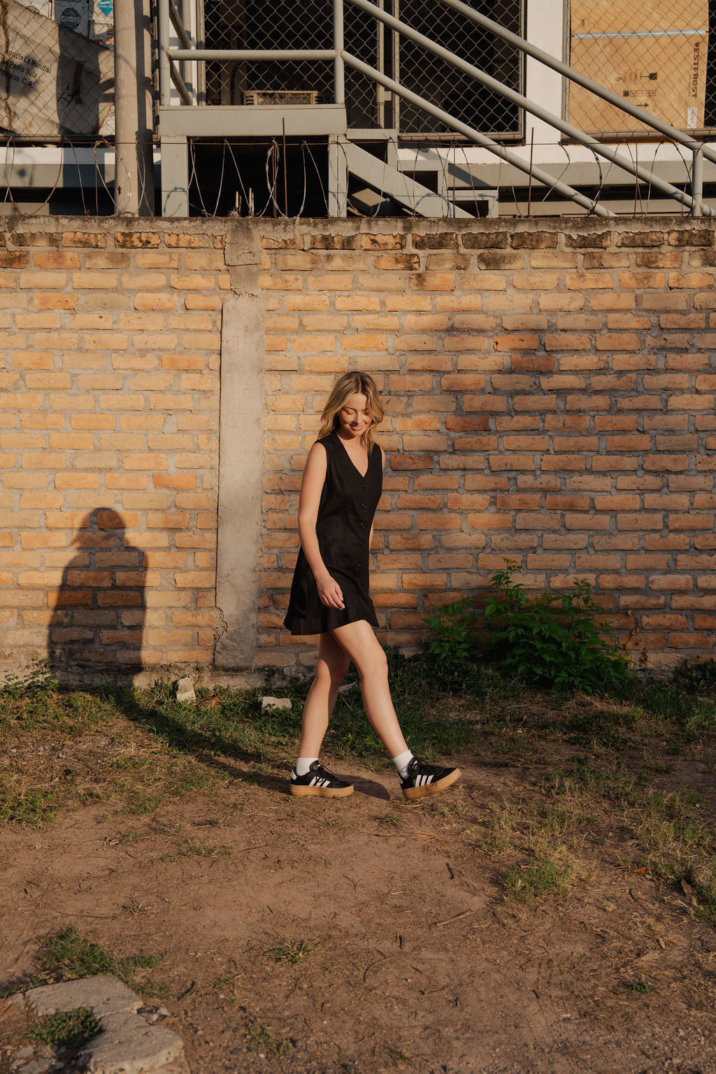 Marcy Mini Dress in Black Linen