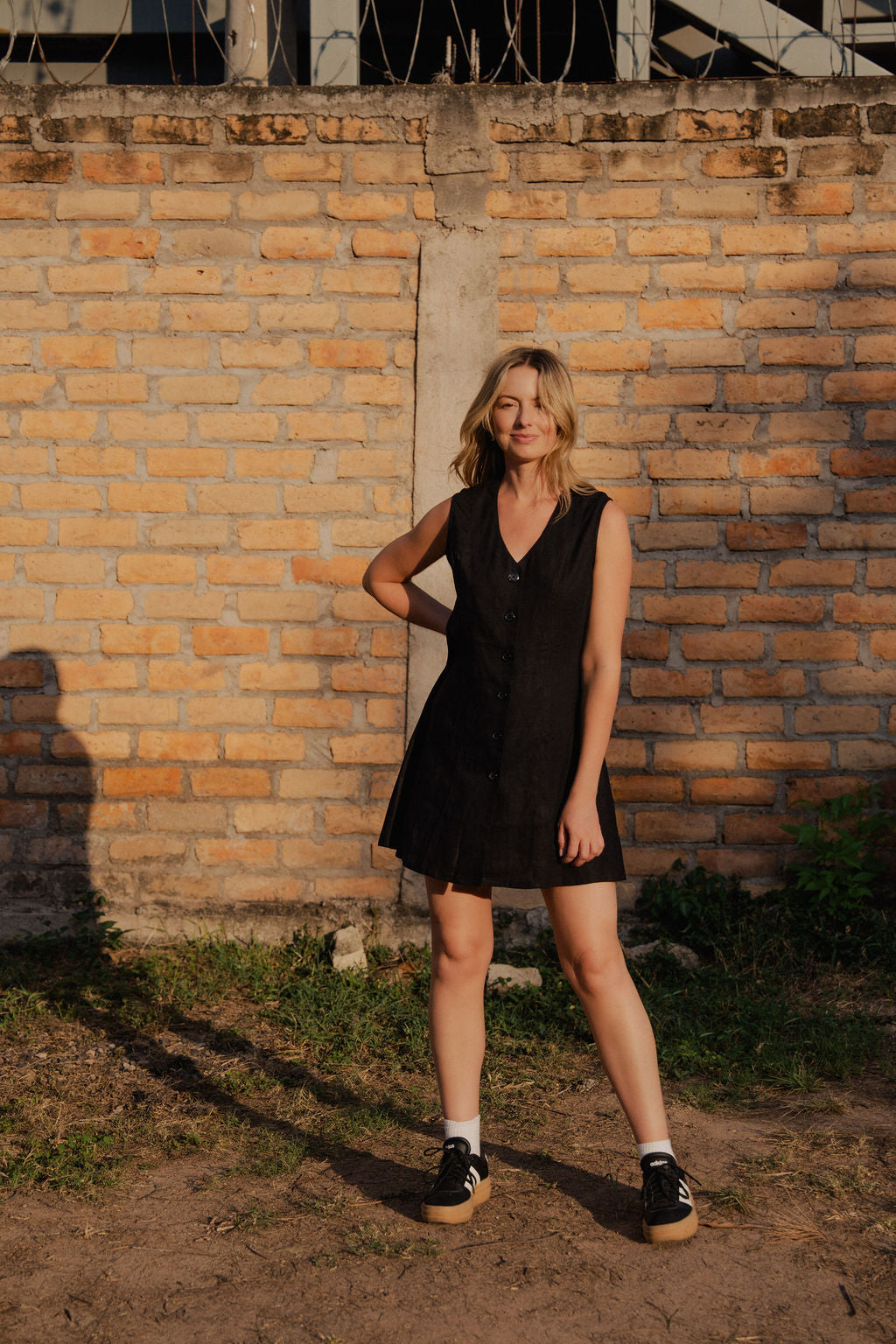 Marcy Mini Dress in Black Linen