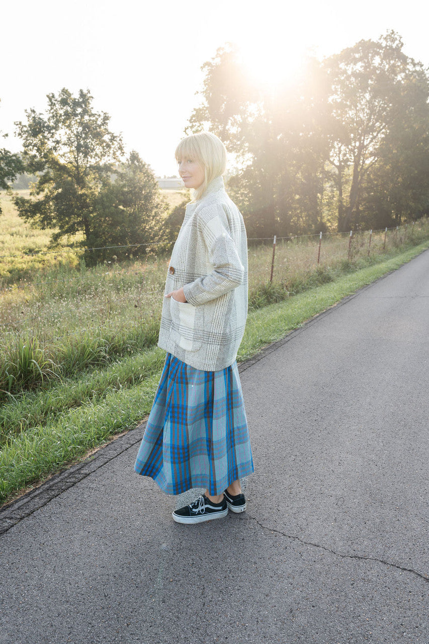 Portuguese Wool Pieper Coat in Cream and Brown Plaid Made to Order