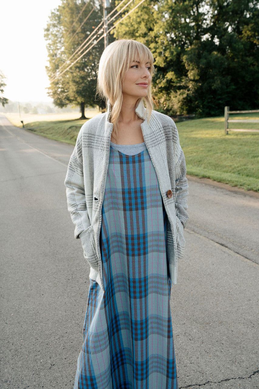 Portuguese Wool Pieper Coat in Cream and Brown Plaid Made to Order