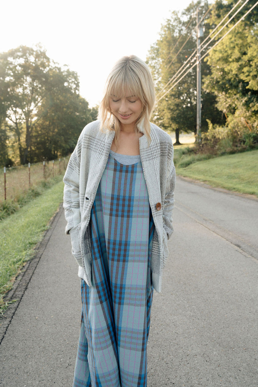 Portuguese Wool Pieper Coat in Cream and Brown Plaid Made to Order