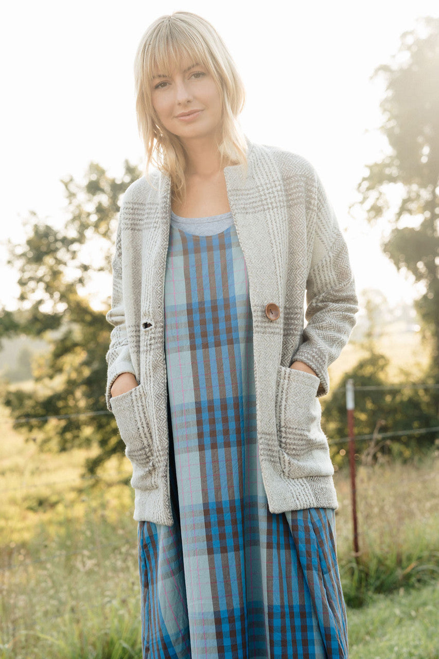 Portuguese Wool Pieper Coat in Cream and Brown Plaid Made to Order