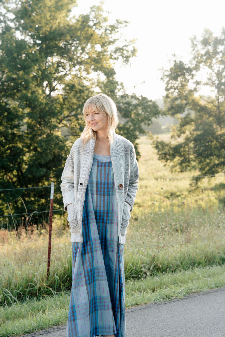 Portuguese Wool Pieper Coat in Cream and Brown Plaid Made to Order