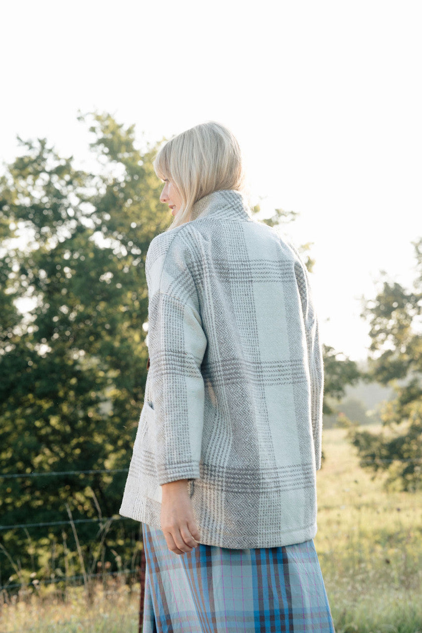 Portuguese Wool Pieper Coat in Cream and Brown Plaid Made to Order