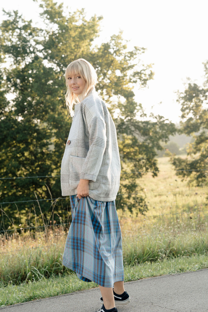 Portuguese Wool Pieper Coat in Cream and Brown Plaid Made to Order