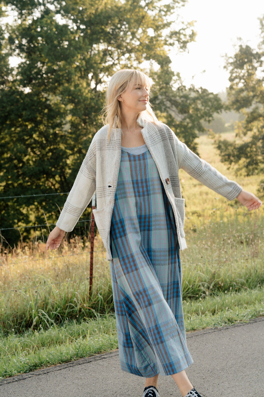 Portuguese Wool Pieper Coat in Cream and Brown Plaid Made to Order