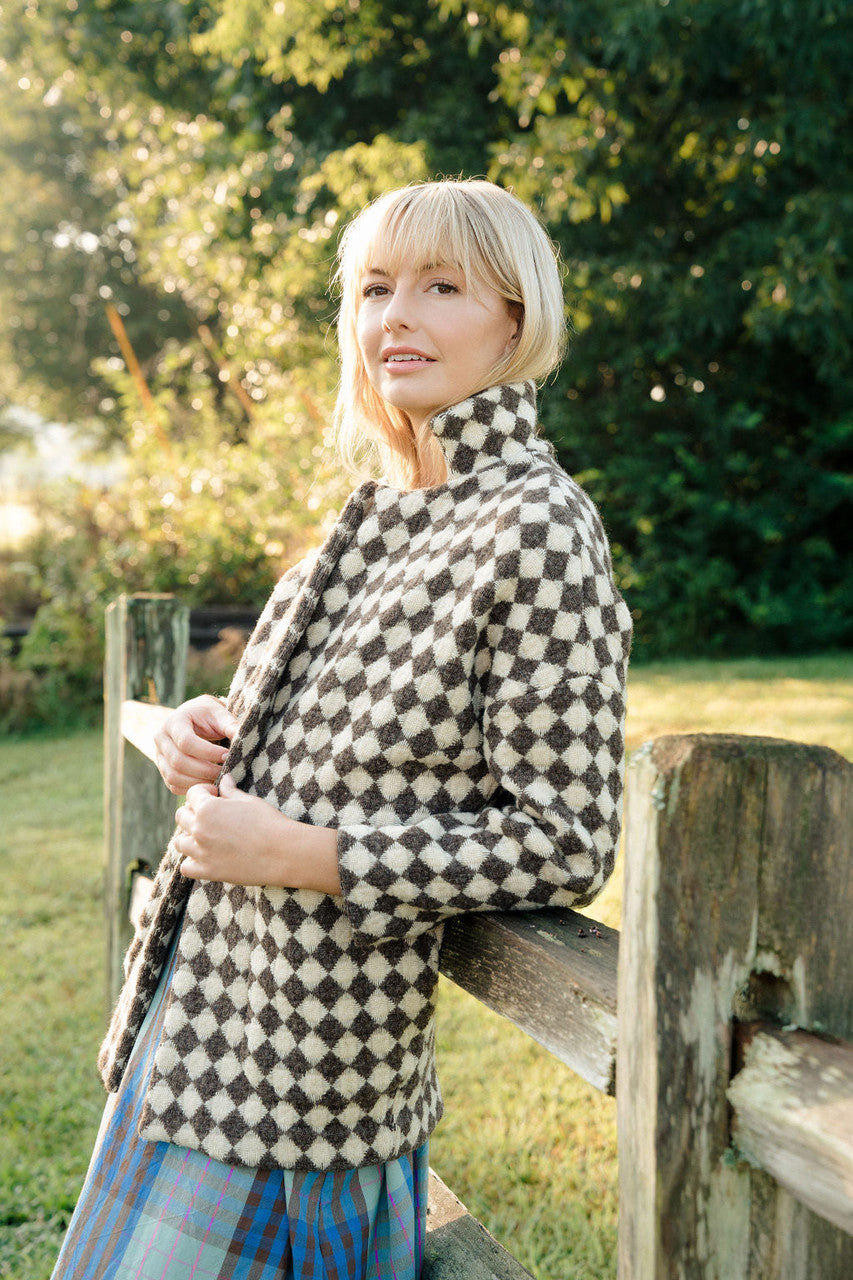 Portuguese Wool Pieper Coat in Brown and Cream Check Made to Order