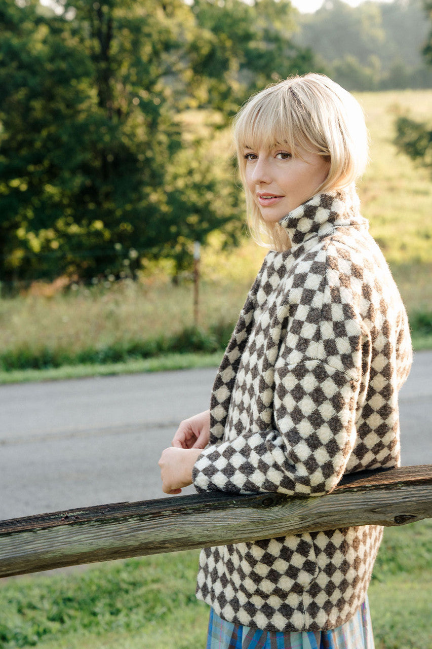 Portuguese Wool Pieper Coat in Brown and Cream Check Made to Order