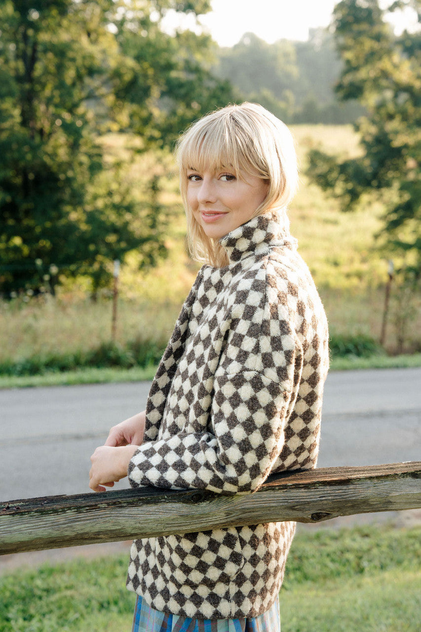 Portuguese Wool Pieper Coat in Brown and Cream Check Made to Order