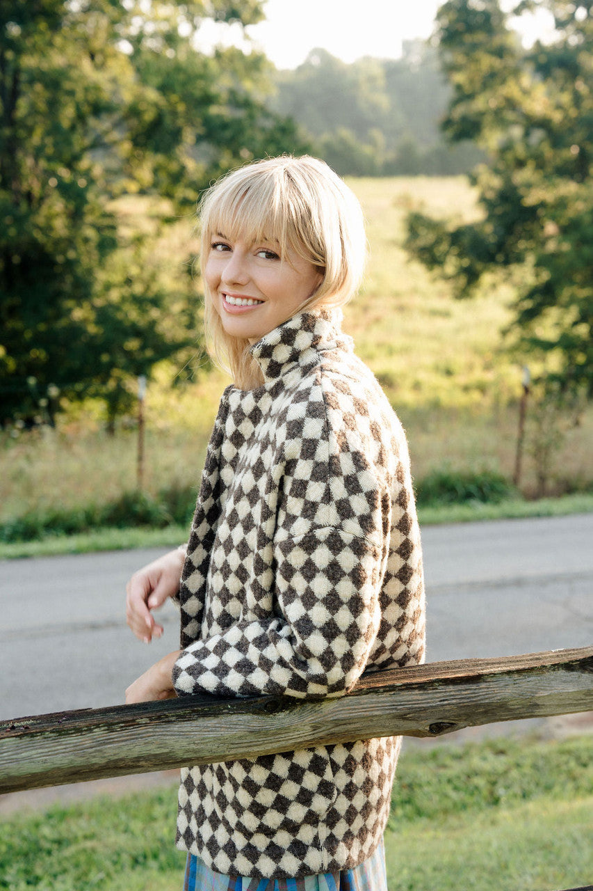 Portuguese Wool Pieper Coat in Brown and Cream Check Made to Order