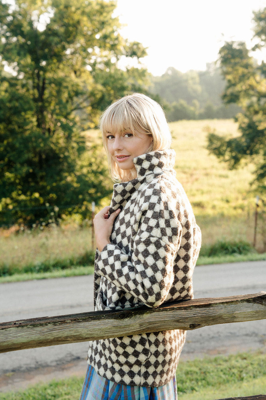 Portuguese Wool Pieper Coat in Brown and Cream Check Made to Order