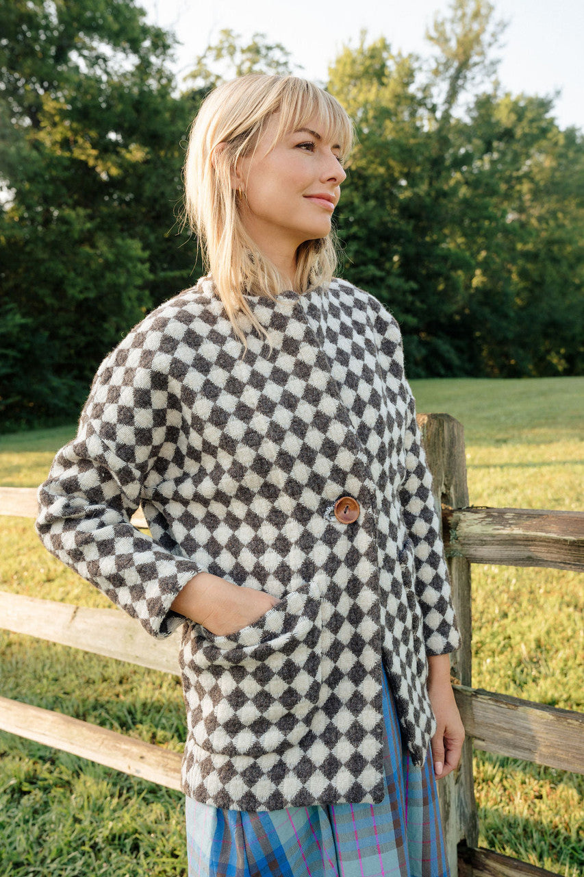 Portuguese Wool Pieper Coat in Brown and Cream Check Made to Order