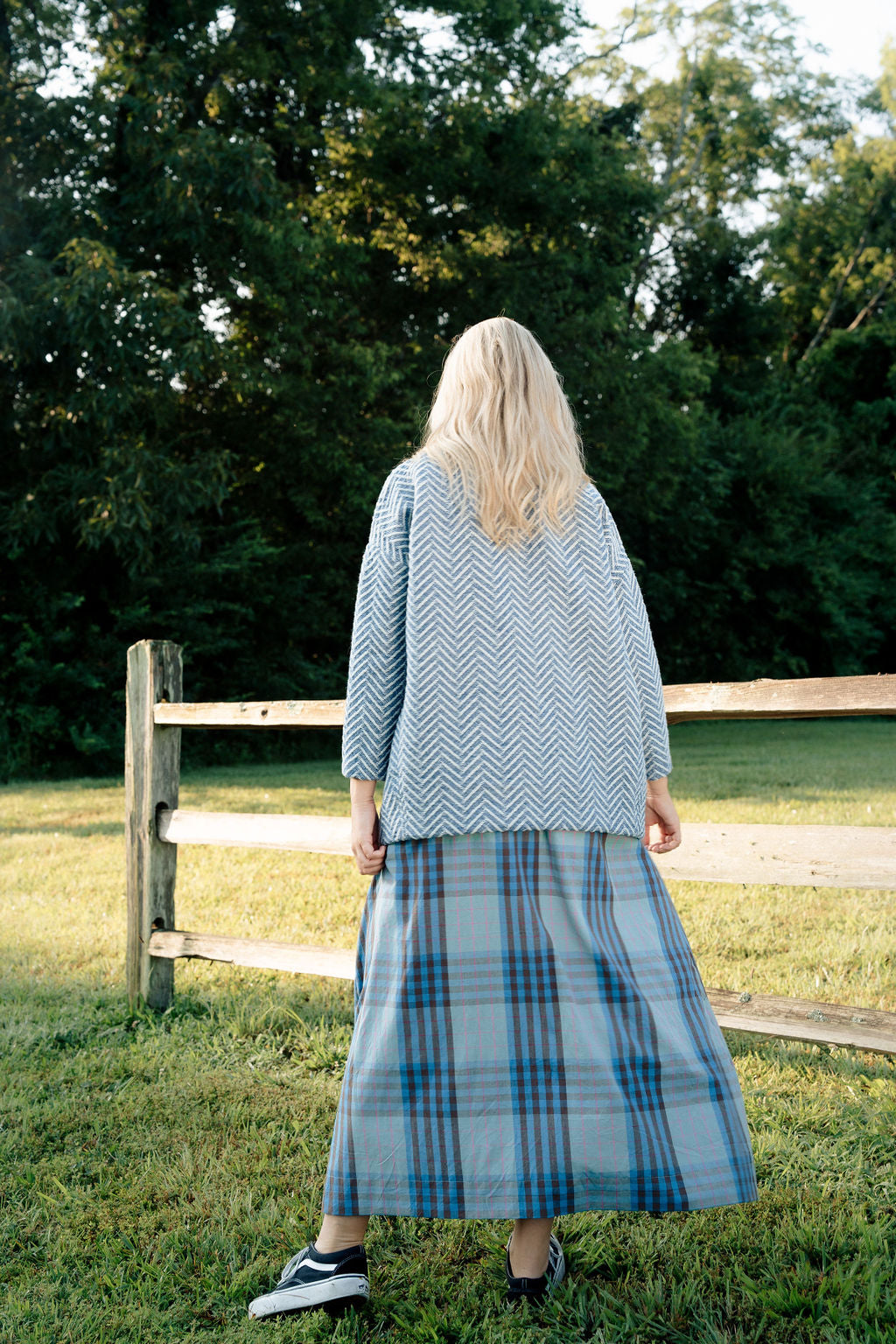 Portuguese Wool Pieper Coat in Cobalt and Cream Herringbone Made to Order