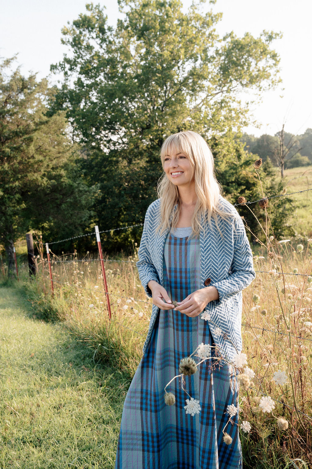 Portuguese Wool Pieper Coat in Cobalt and Cream Herringbone Made to Order