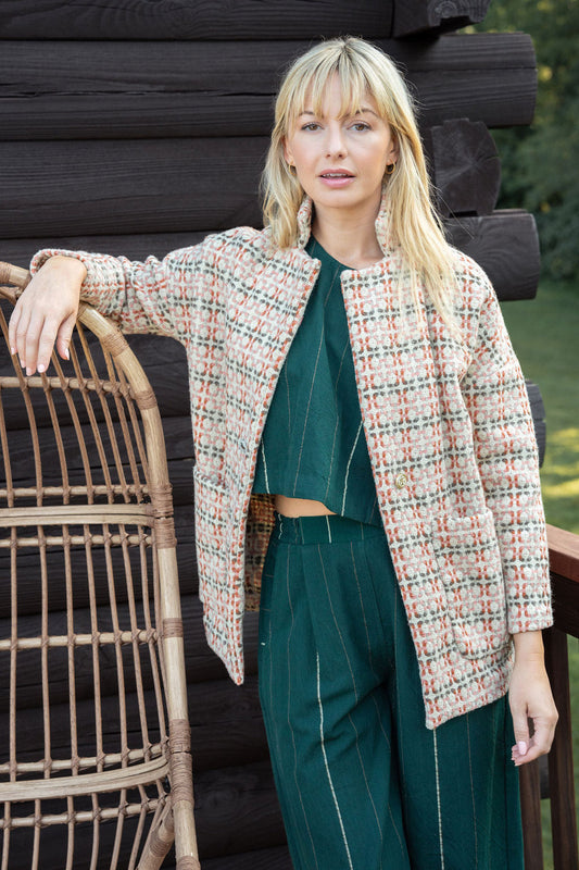 Portuguese Wool Pieper Coat in Blush Vintage Print Made to Order