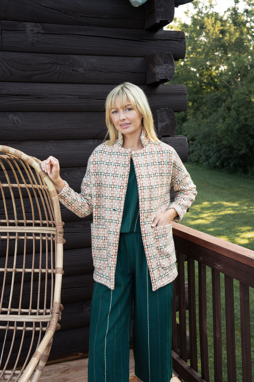 Portuguese Wool Pieper Coat in Blush Vintage Print Made to Order