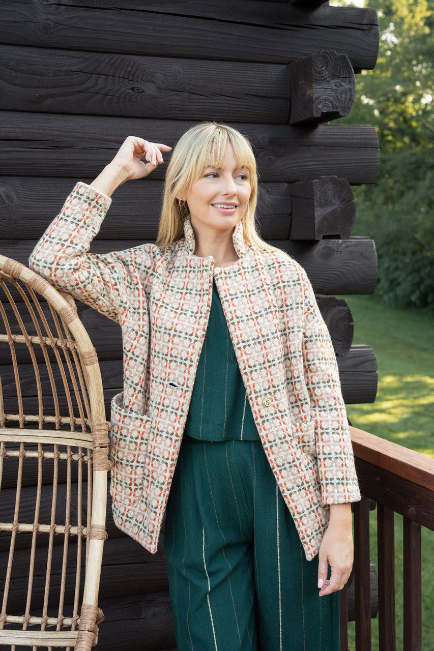 Portuguese Wool Pieper Coat in Blush Vintage Print Made to Order