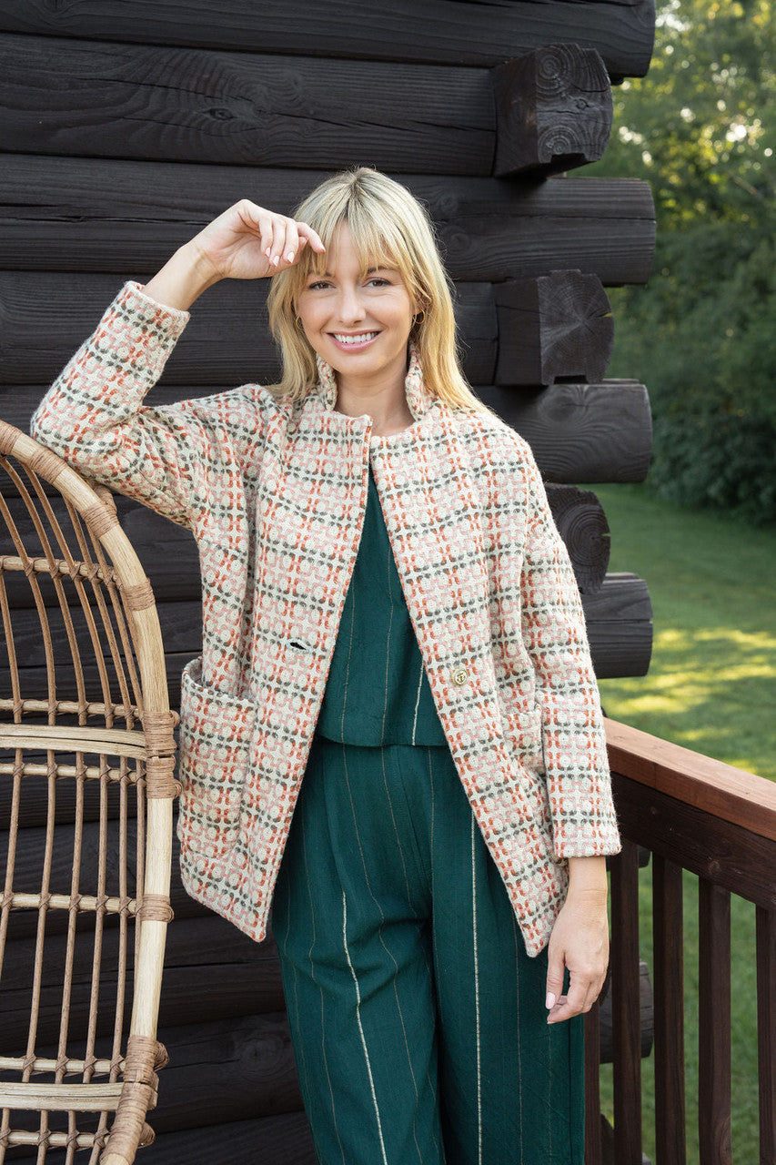 Portuguese Wool Pieper Coat in Blush Vintage Print Made to Order