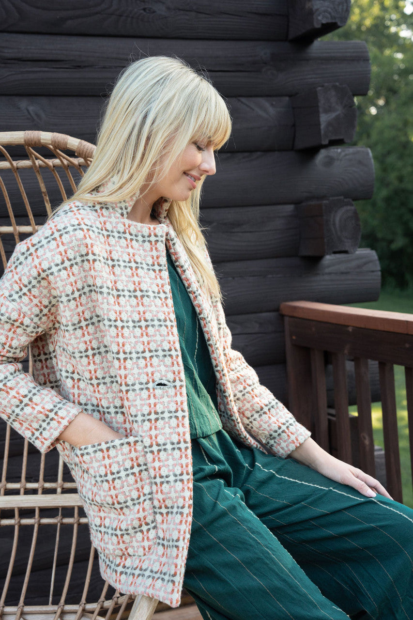 Portuguese Wool Pieper Coat in Blush Vintage Print Made to Order