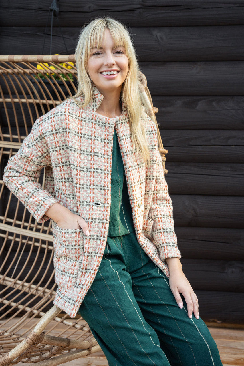 Portuguese Wool Pieper Coat in Blush Vintage Print Made to Order