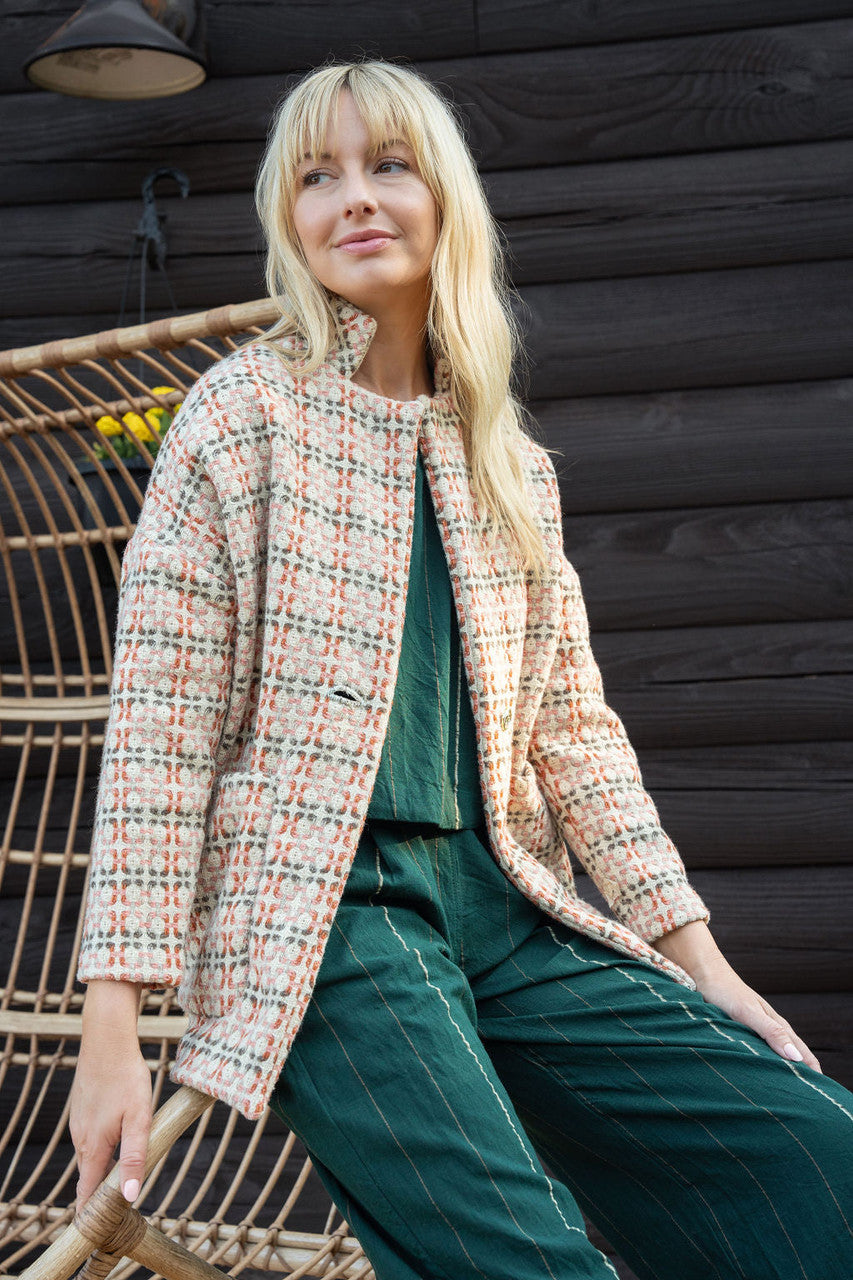 Portuguese Wool Pieper Coat in Blush Vintage Print Made to Order
