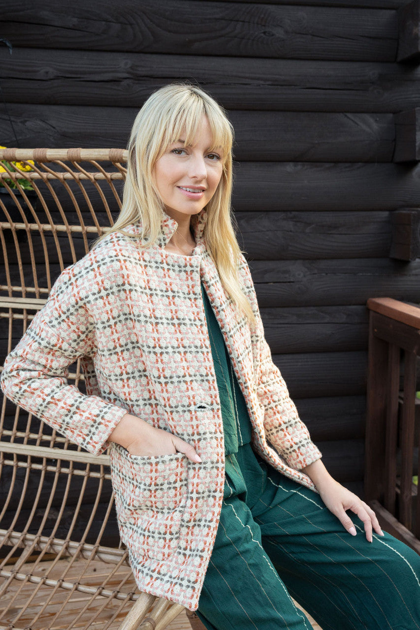 Portuguese Wool Pieper Coat in Blush Vintage Print Made to Order