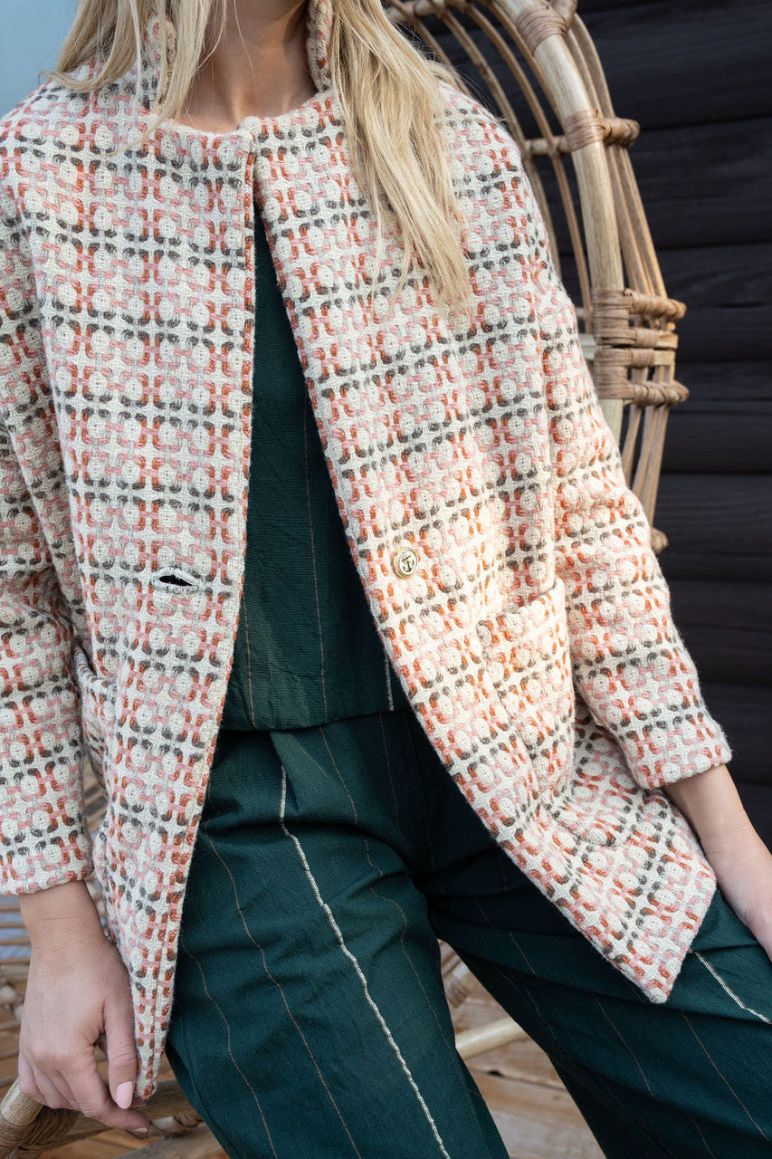 Portuguese Wool Pieper Coat in Blush Vintage Print Made to Order