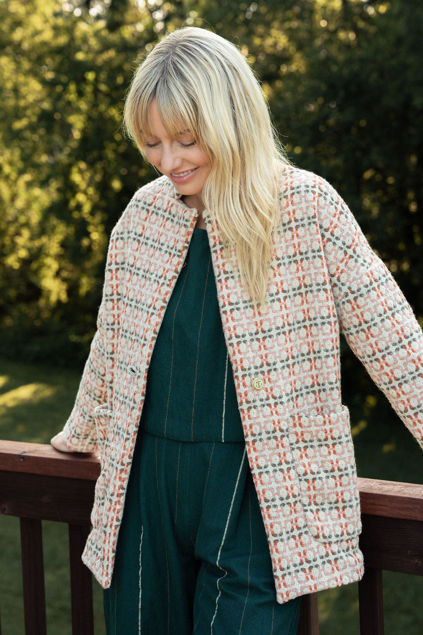 Portuguese Wool Pieper Coat in Blush Vintage Print Made to Order