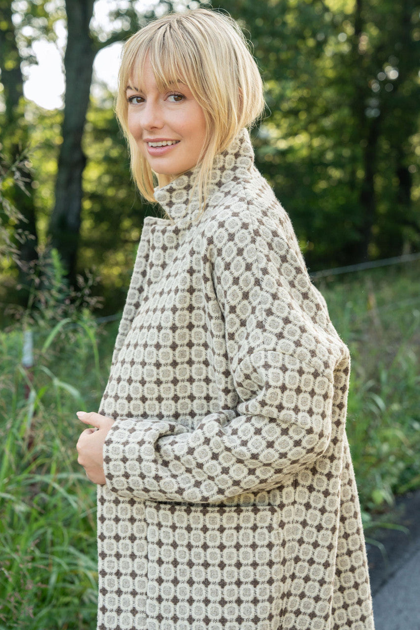 Portuguese Wool Pieper Coat in Brown Vintage Print Made to Order
