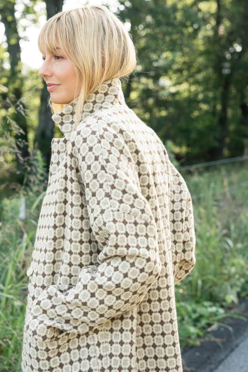 Portuguese Wool Pieper Coat in Brown Vintage Print Made to Order