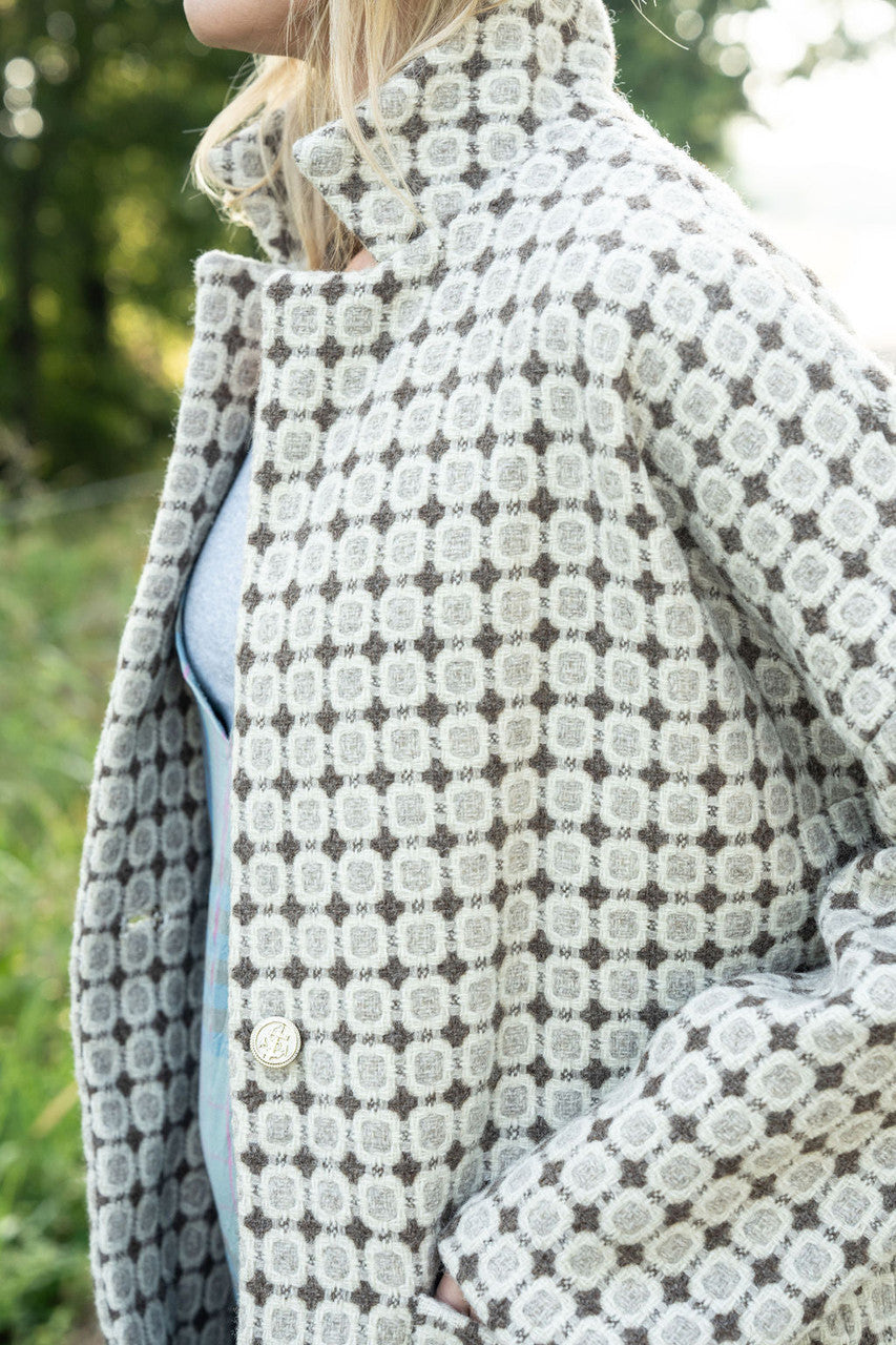 Portuguese Wool Pieper Coat in Brown Vintage Print Made to Order
