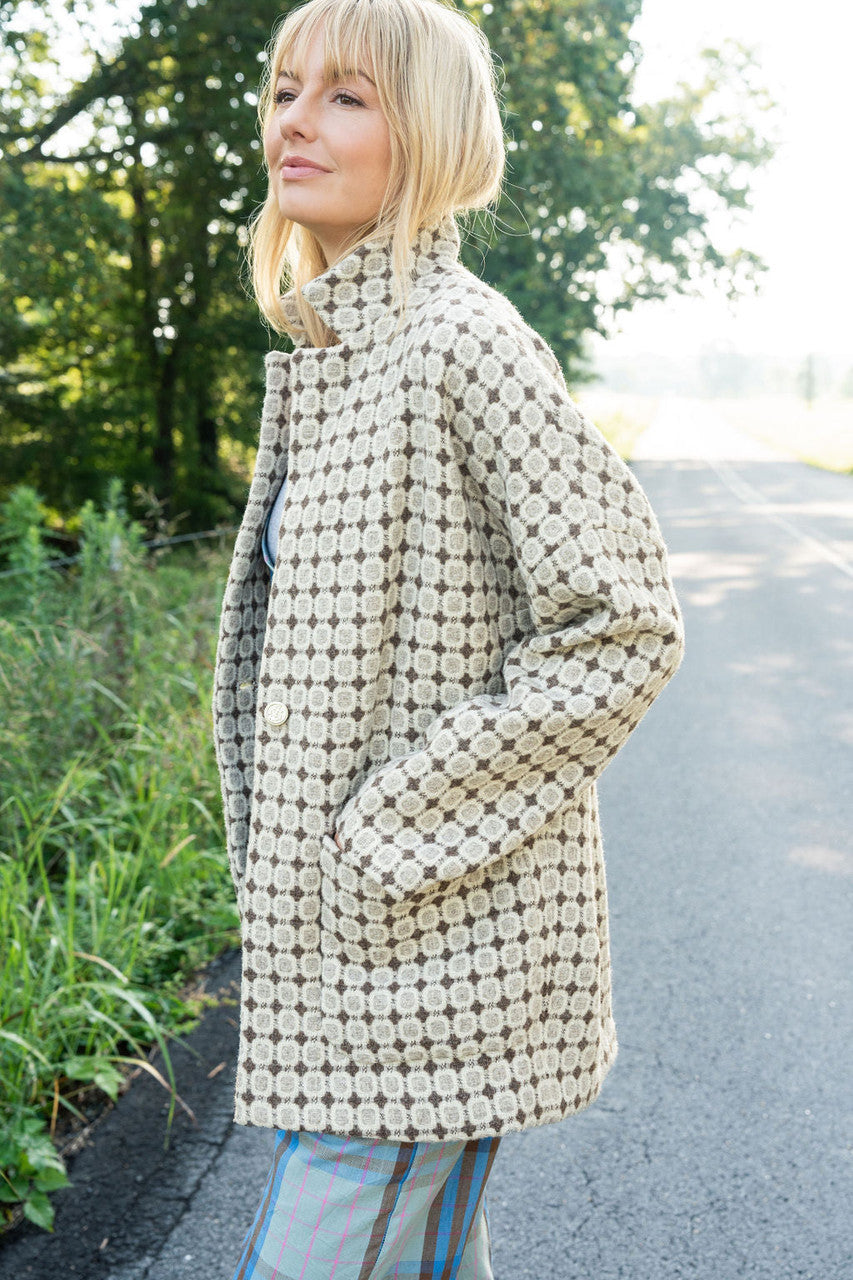 Portuguese Wool Pieper Coat in Brown Vintage Print Made to Order