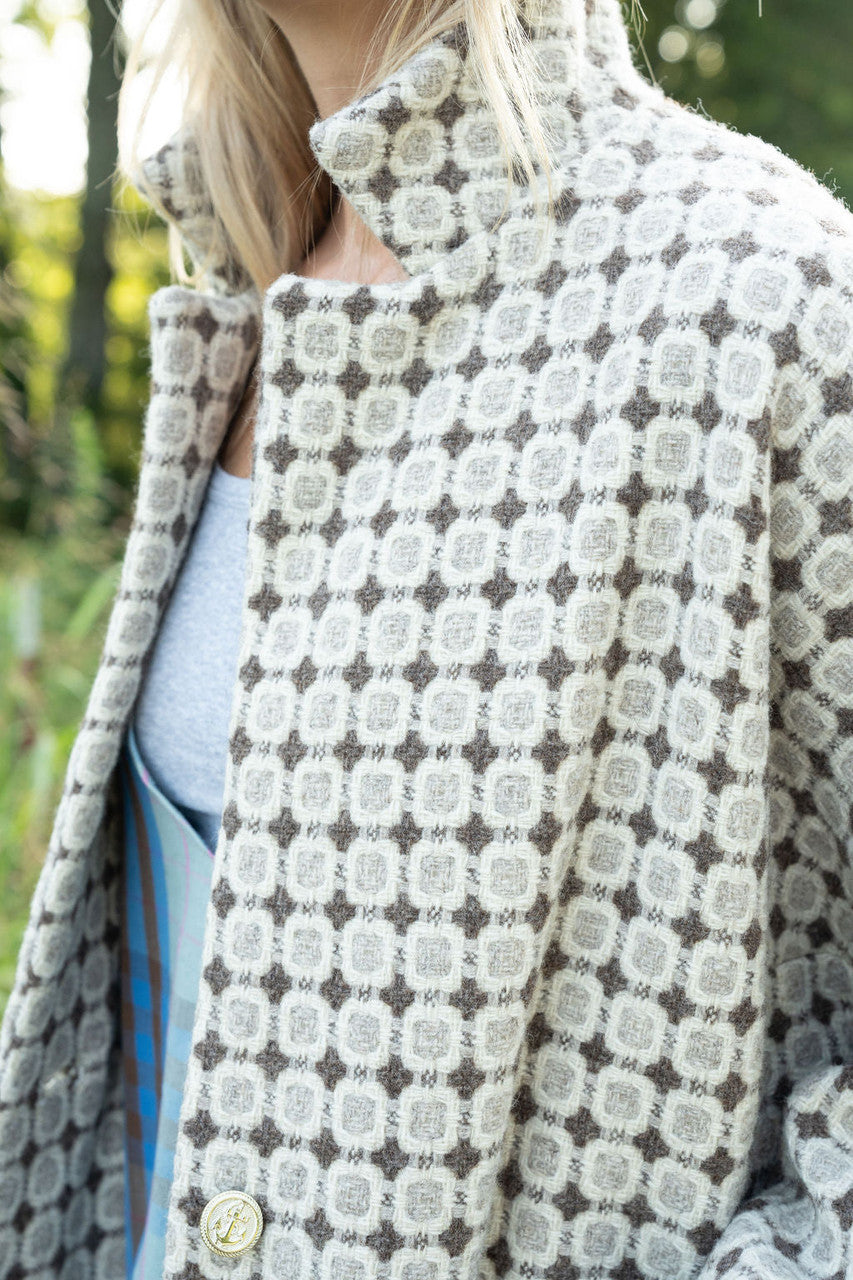 Portuguese Wool Pieper Coat in Brown Vintage Print Made to Order