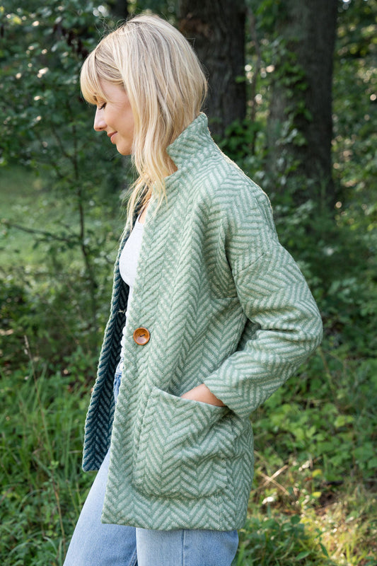 Portuguese Wool Pieper Coat in Mint Herringbone Made to Order - M Left