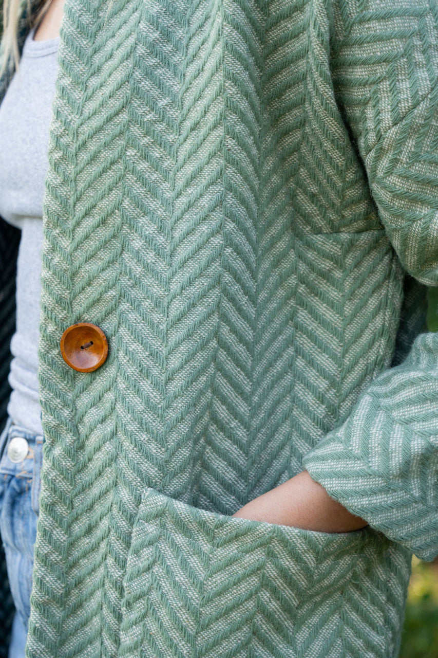 Portuguese Wool Pieper Coat in Mint Herringbone Made to Order - M Left