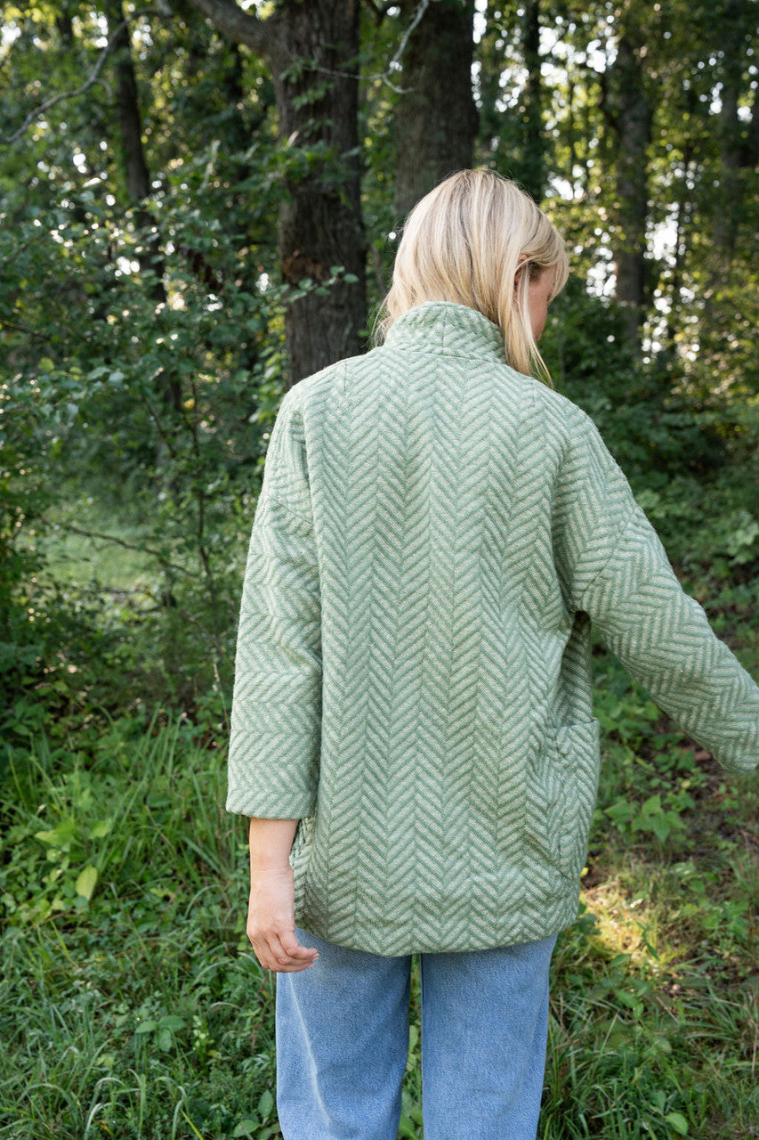 Portuguese Wool Pieper Coat in Mint Herringbone Made to Order - M Left