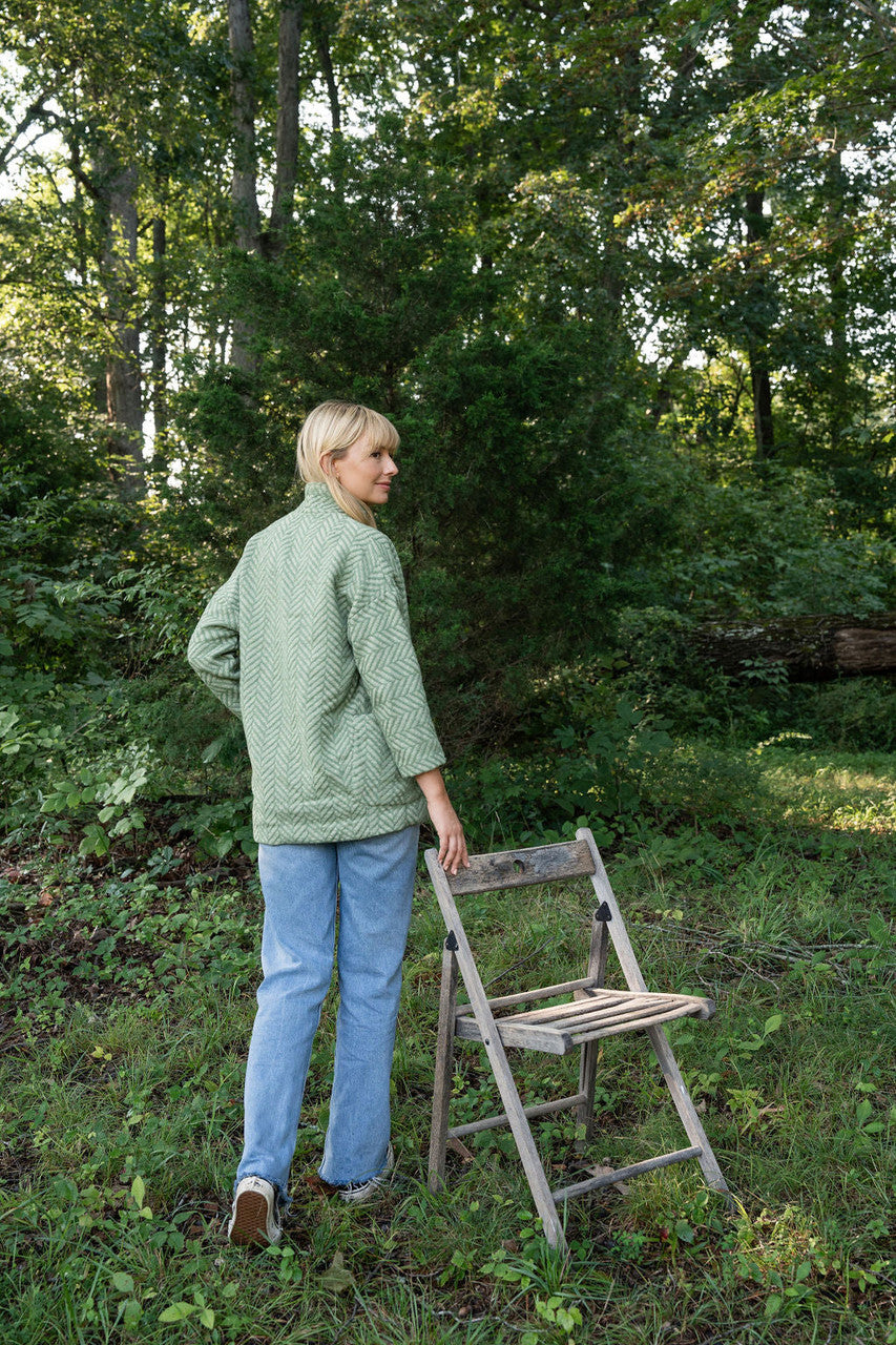 Portuguese Wool Pieper Coat in Mint Herringbone Made to Order - M Left