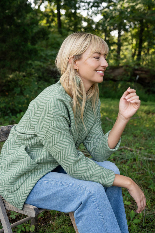 Portuguese Wool Pieper Coat in Mint Herringbone Made to Order - M Left