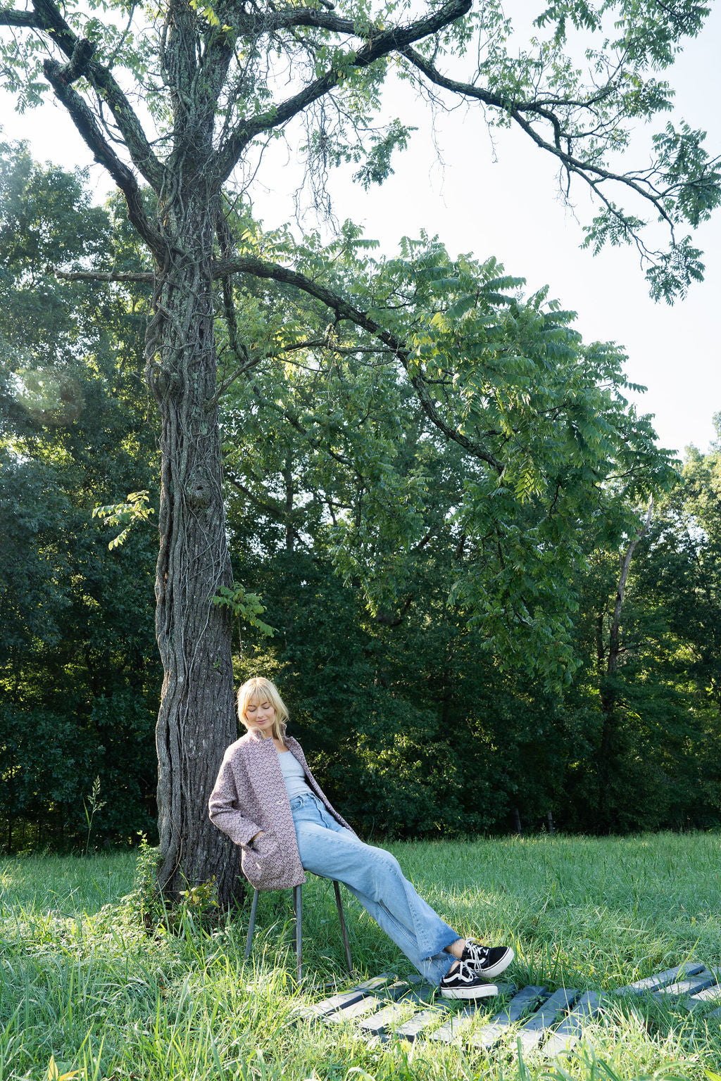 Portuguese Wool Pieper Coat in Purple Dot Made to Order