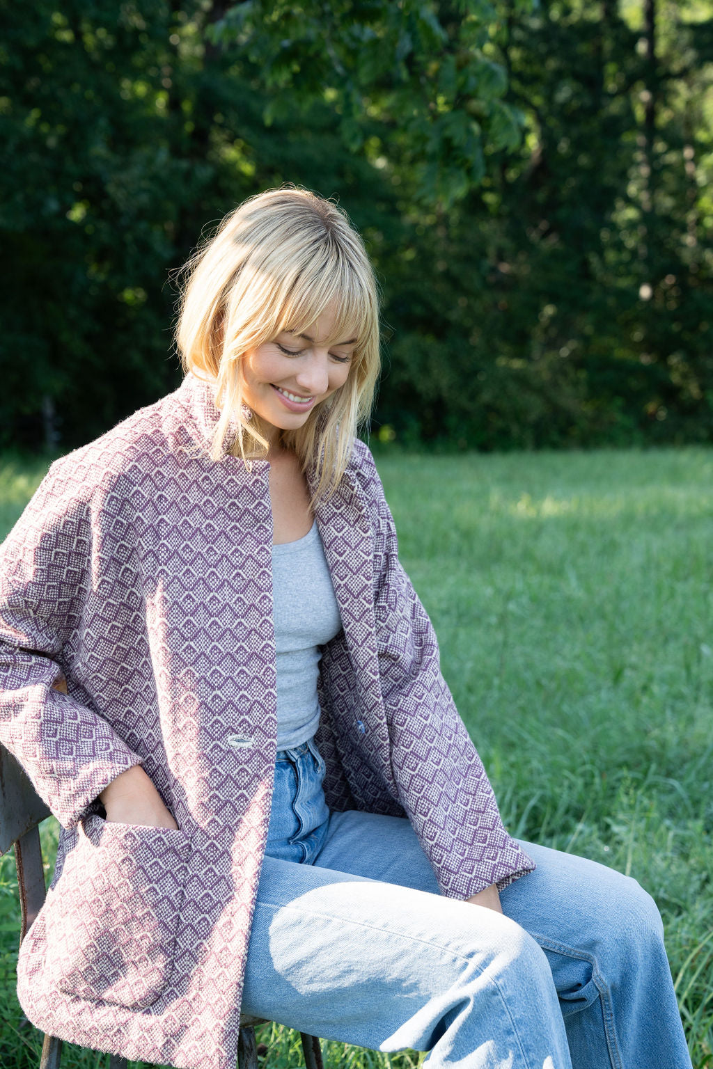 Portuguese Wool Pieper Coat in Purple Dot Made to Order