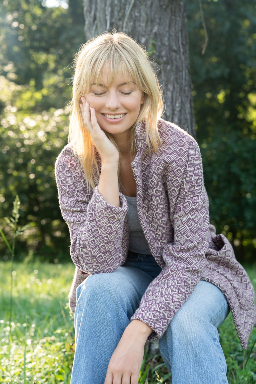 Portuguese Wool Pieper Coat in Purple Dot Made to Order