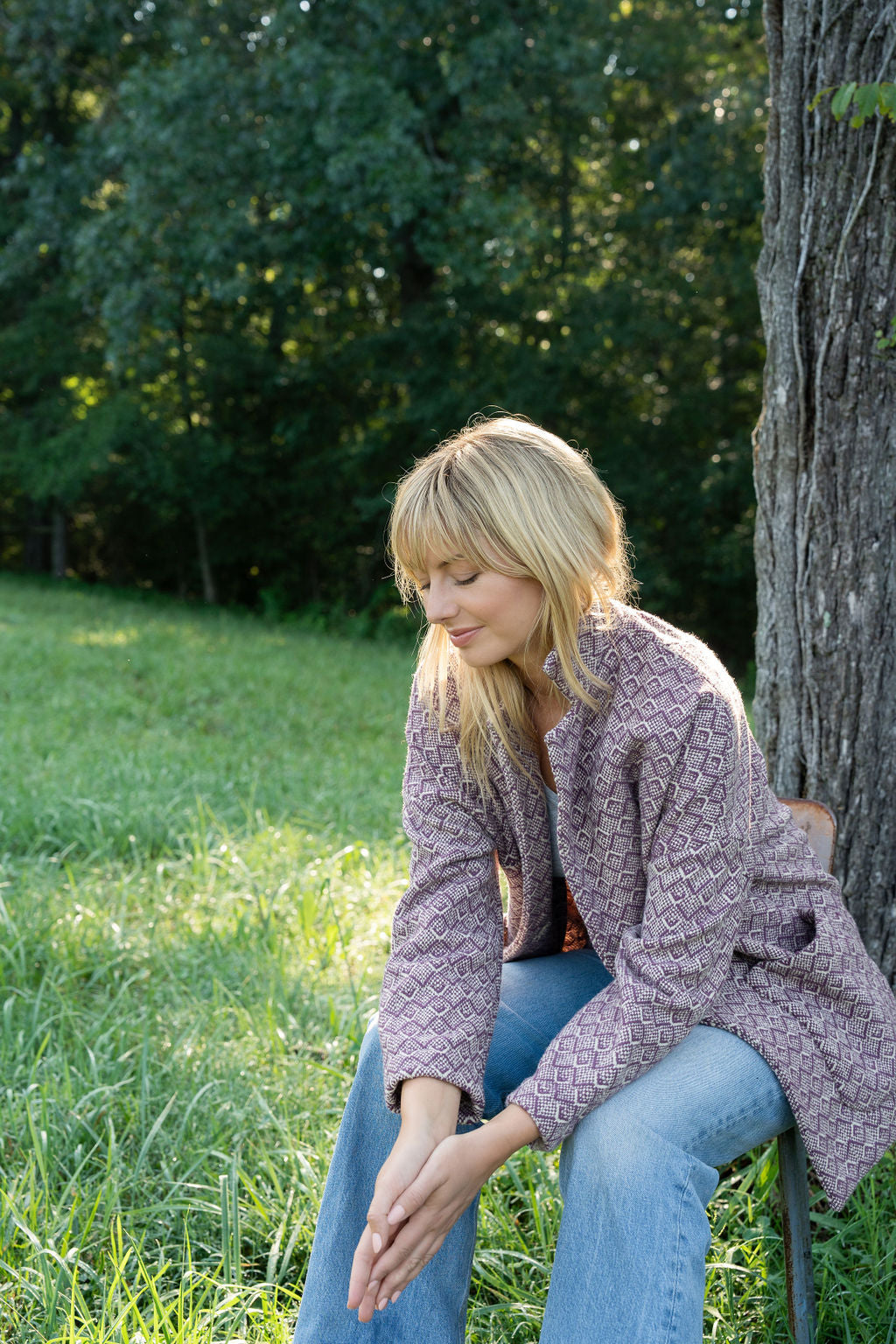 Portuguese Wool Pieper Coat in Purple Dot Made to Order