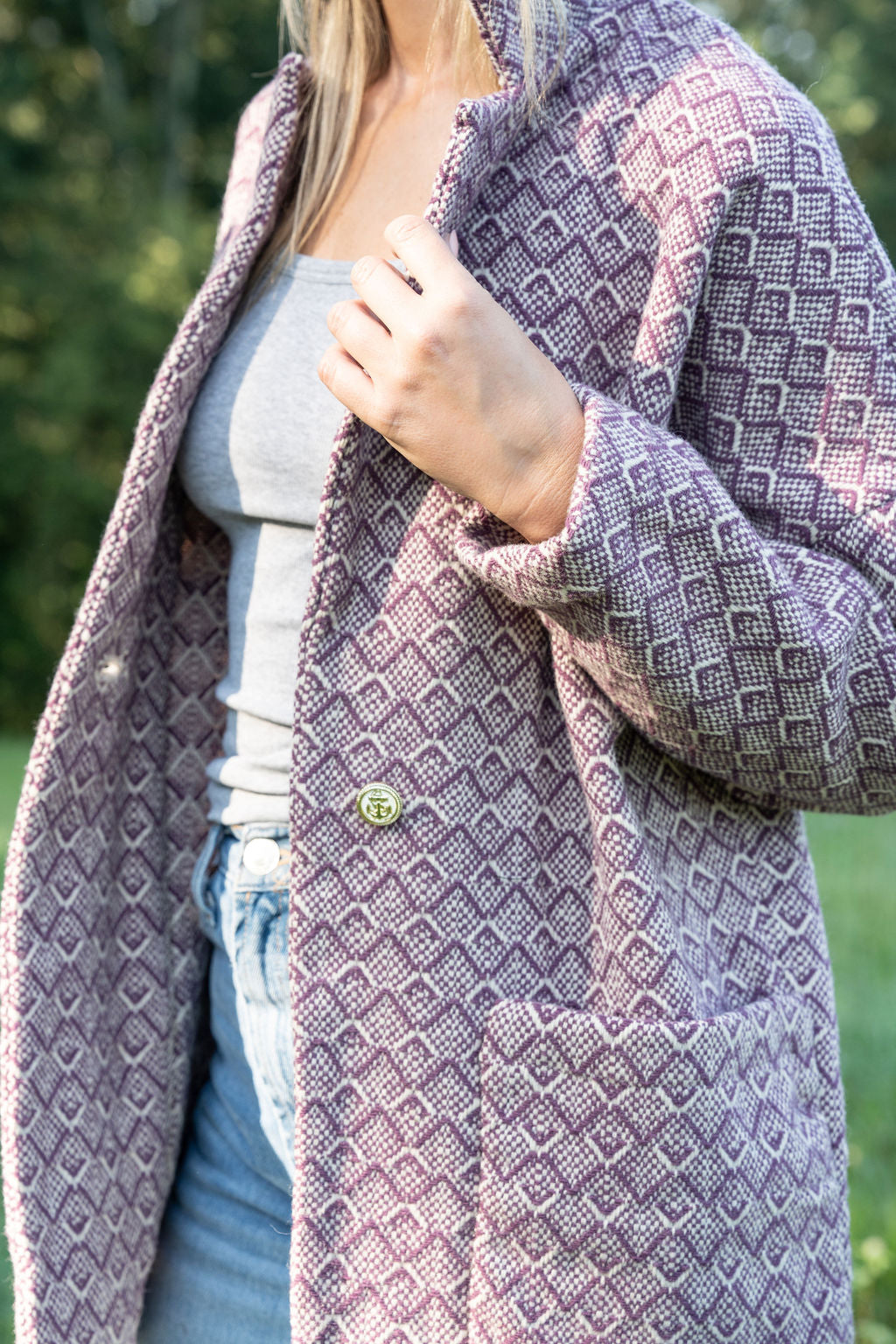 Portuguese Wool Pieper Coat in Purple Dot Made to Order