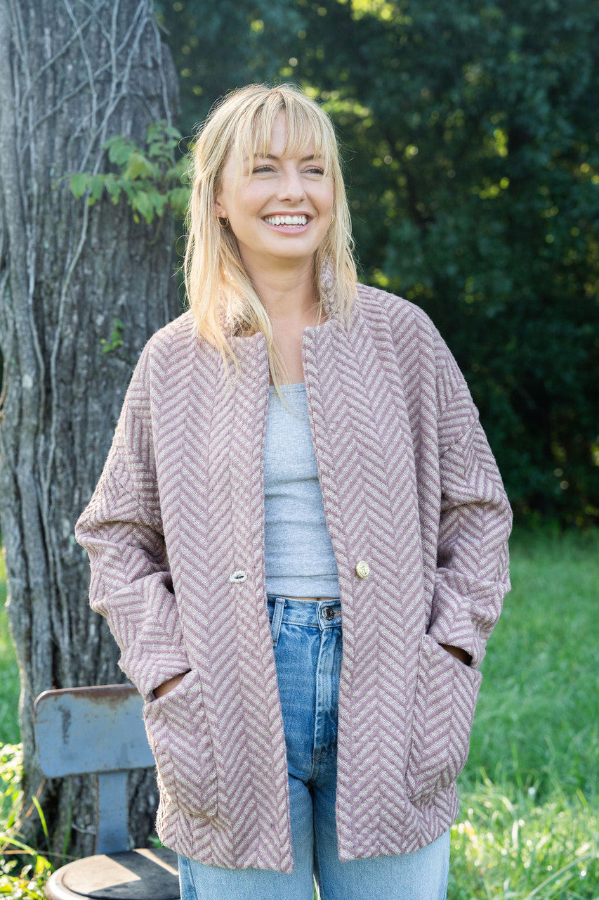 Portuguese Wool Pieper Coat in Blush Herringbone Made to Order