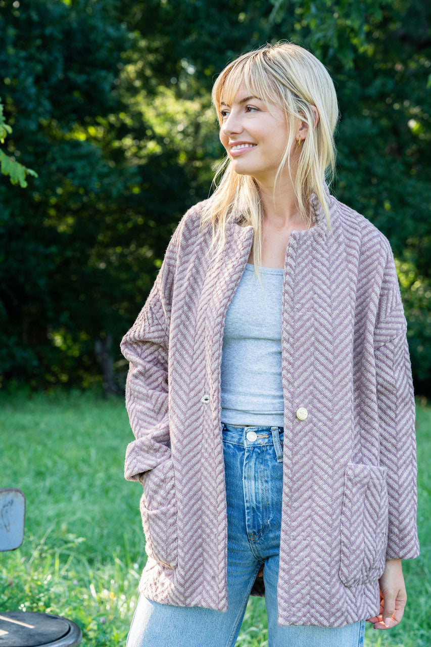Portuguese Wool Pieper Coat in Blush Herringbone Made to Order